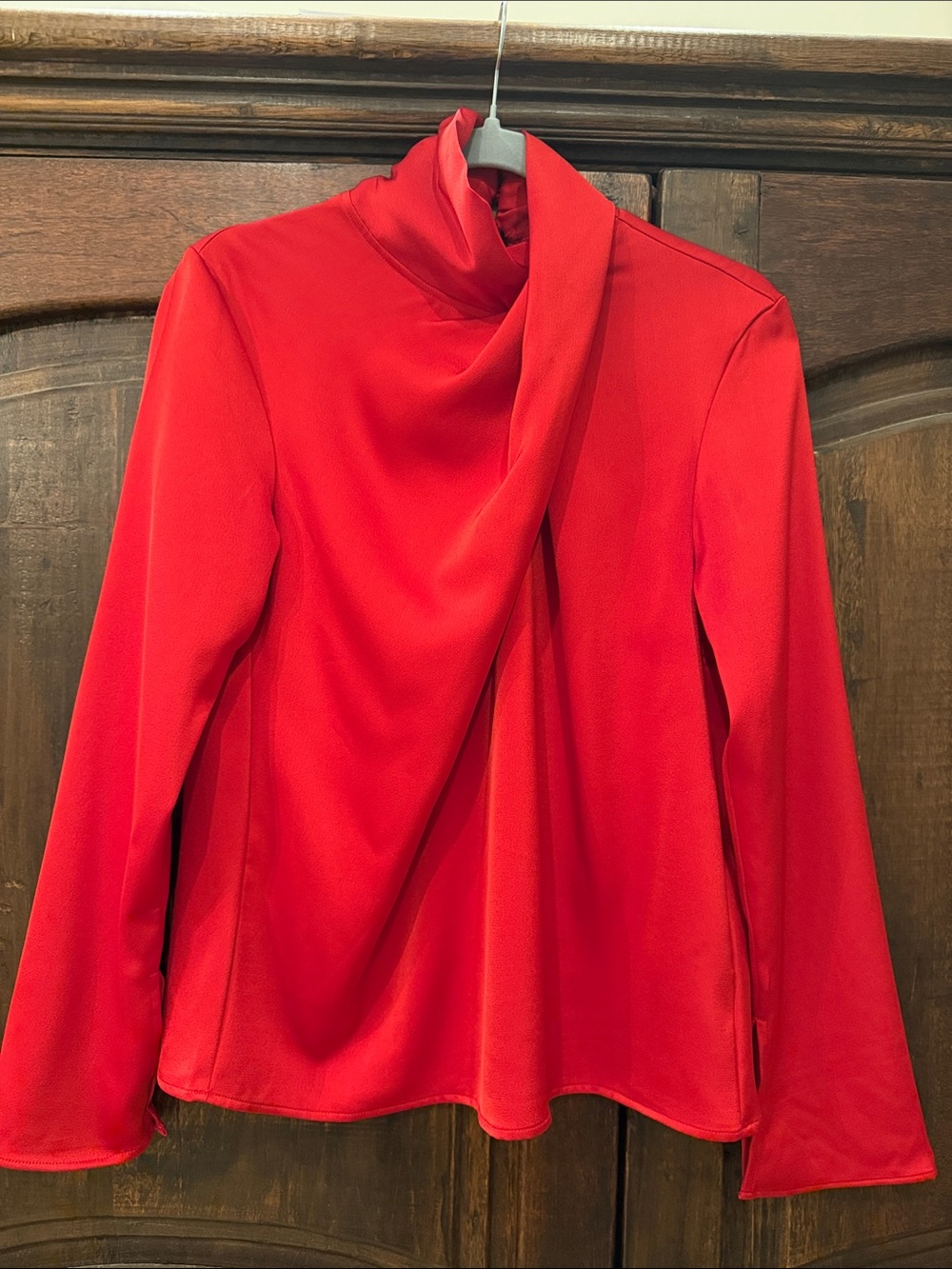 H&M Red Draped Neck Long Sleeve Blouse